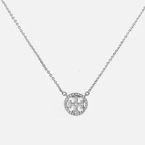 Tory Burch Miller Pavé Logo Pendant Necklace in Silver